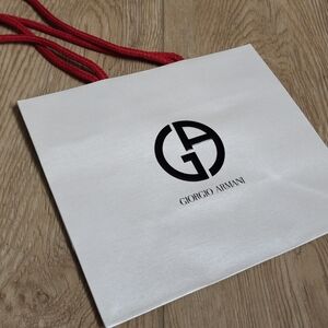 Giorgio Armani White Gift Shopping Bag with Red Straps Small New